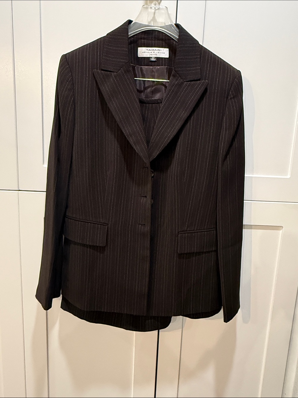 Tahari ASL Brown Pinstripe Tailored Blazer